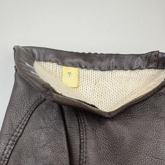 VTG Leather Gloves Sz 7 Brown Knit Fabric Lined Unbranded Braided Embellished - Picture 5 of 10